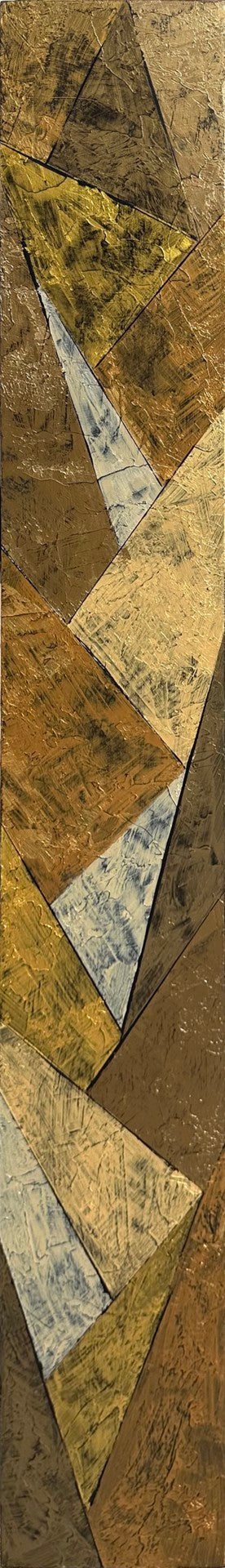 A narrow panel featuring geometric patterns in different shades of gold