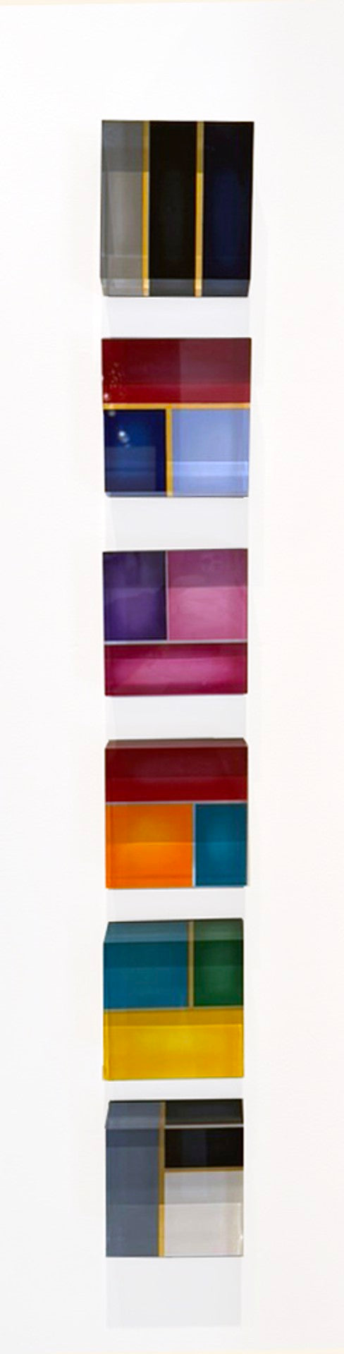 Set of eight geometric abstract paintings with colorful blocked sections.