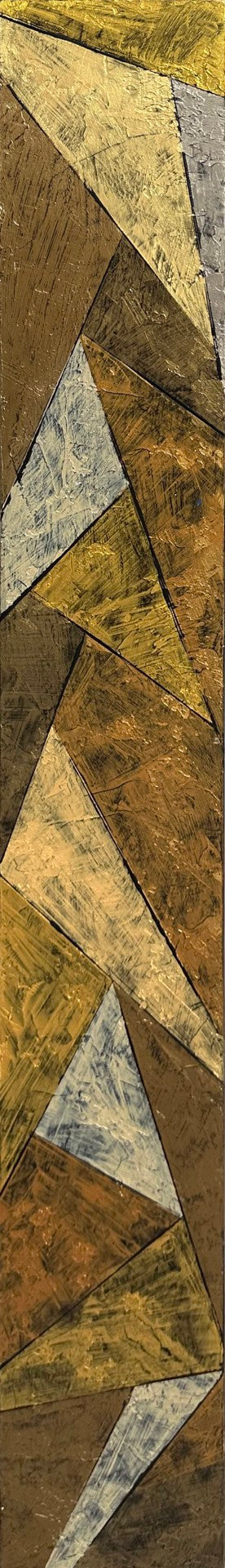 A narrow panel featuring geometric patterns in different shades of gold