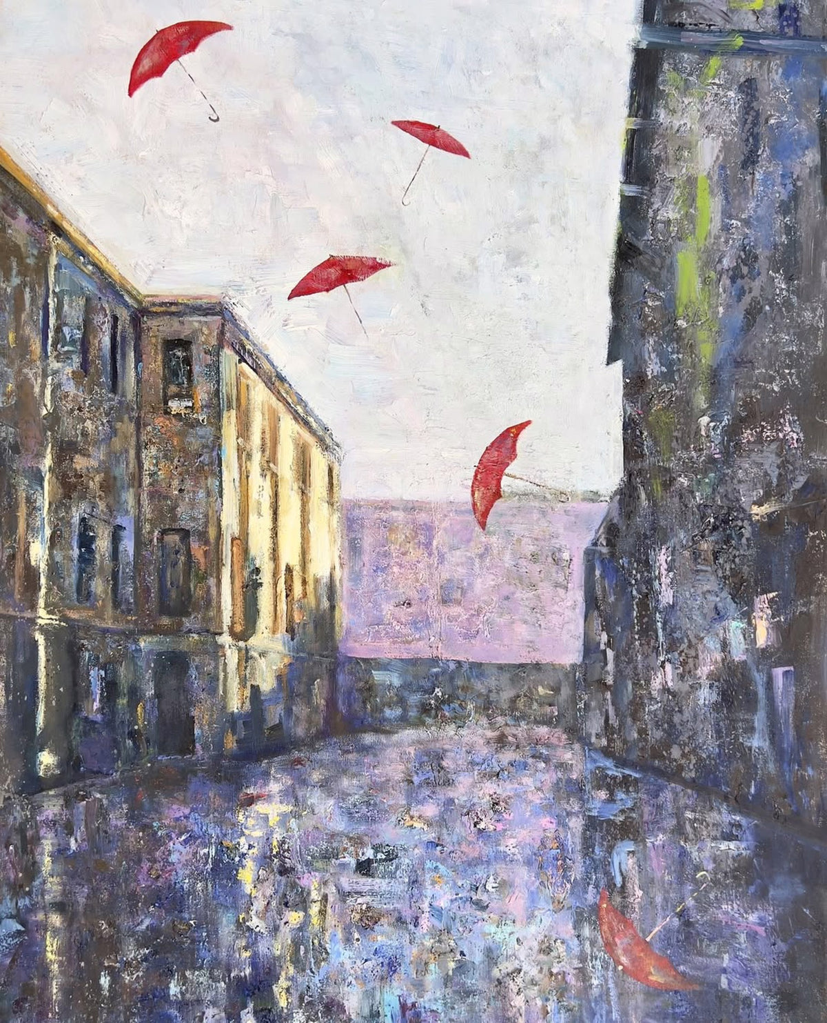 Falling Red Umbrellas by Michelle Sakhai