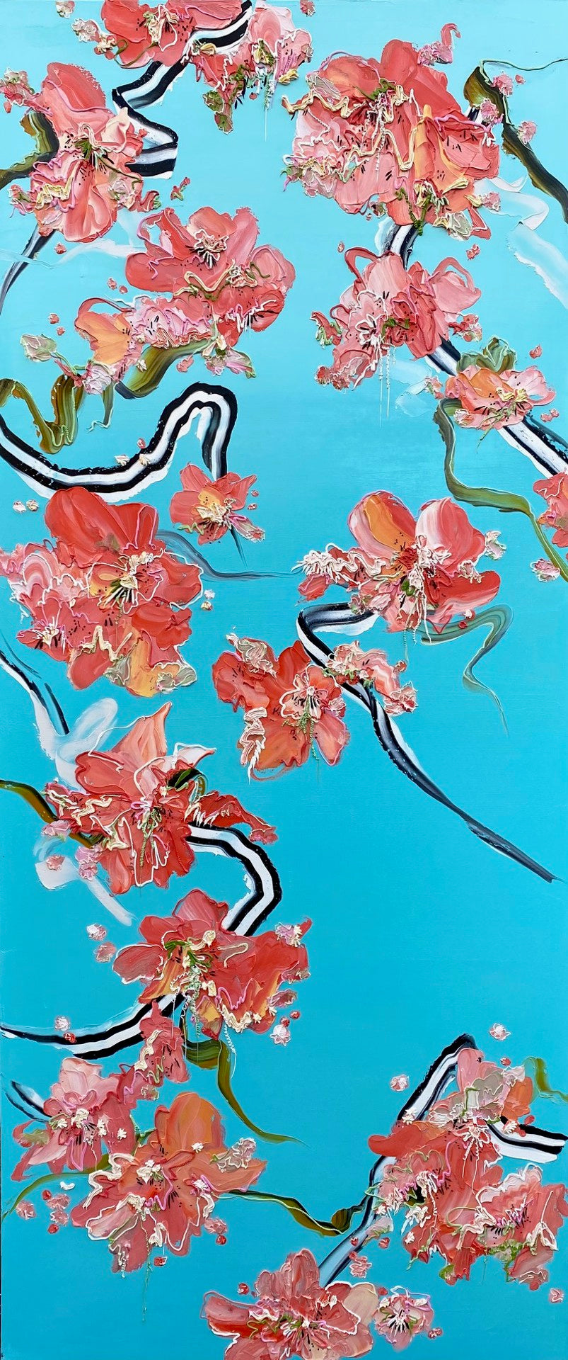 Navarre Vista is a beautiful textured abstract floral painting made of oil paint on canvas by Canadian artist painter Nicole Katsuras